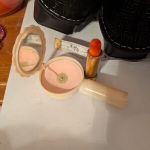Cream Compact Face Powder & Orange Lipstick Set